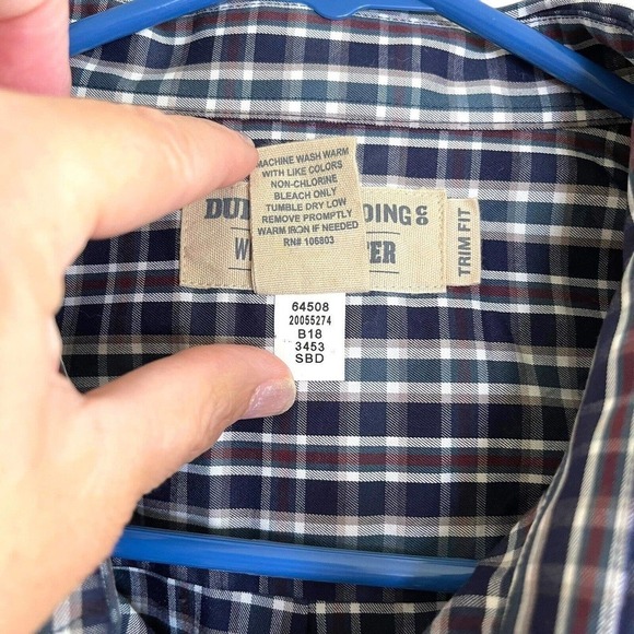 Duluth Trading Wrinkle Fighter Plaid Button Trim Fit Shirt Cotton Mens L EUC - Picture 7 of 7